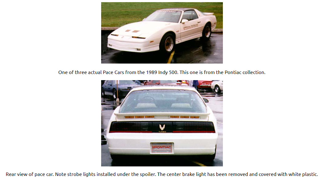 TTA pace car strobe lights between spoiler and decklid